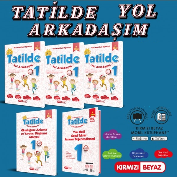 kirmizi beyaz yayincilik 1 sinif tatilde yol arkadasim tatil seti 5 kitap ilkokul market